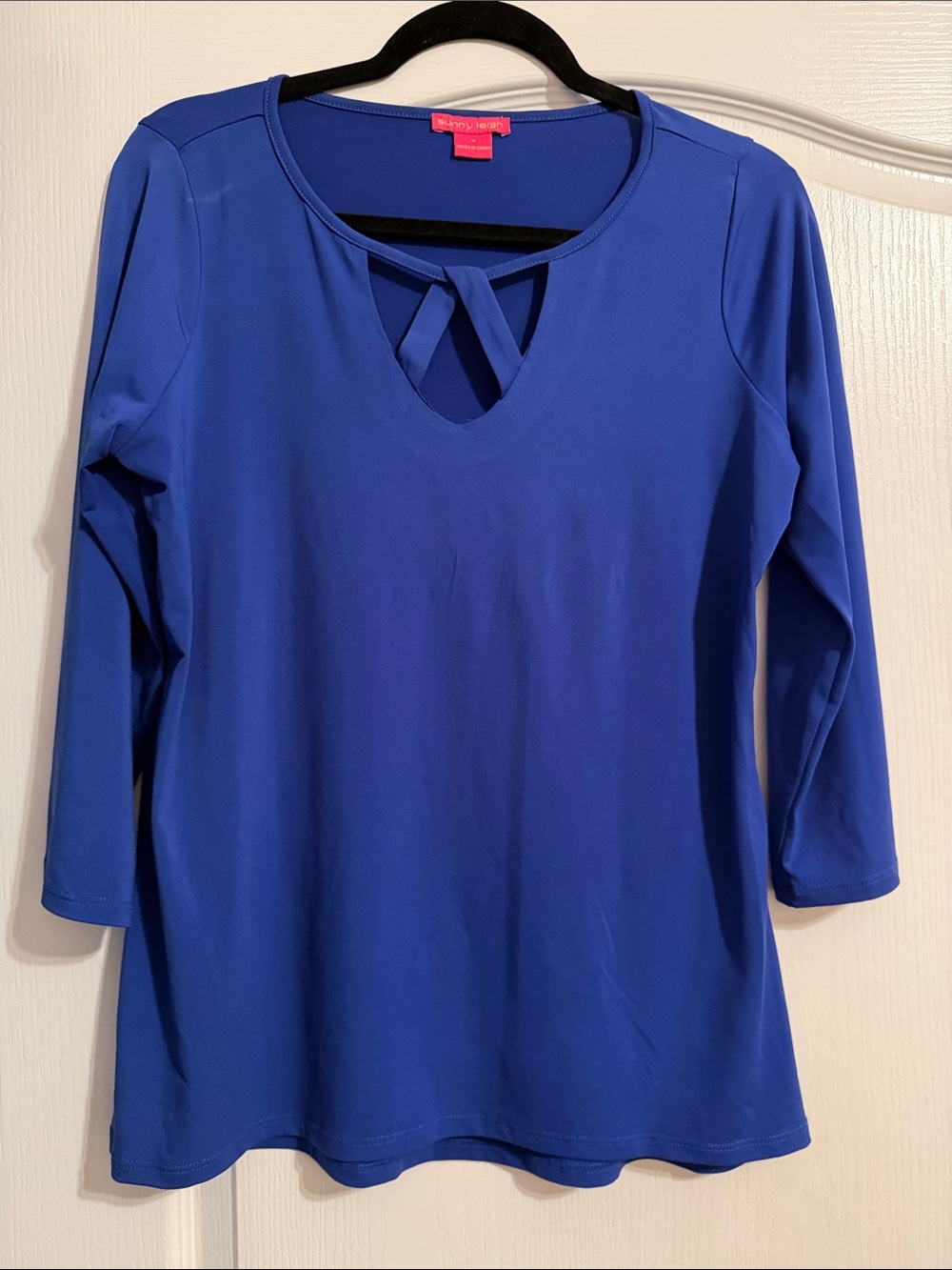 Sunny Leigh Cobalt Blue 3/4 Sleeve V-Neck Top with Crisscross